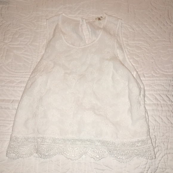 bleuh ciel Tops - White lacy crop top shirt